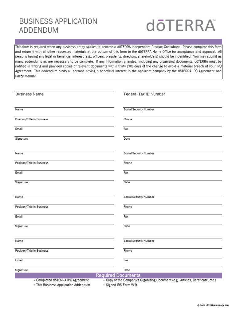 dōTERRA Business Application Addendum | PDF | Business