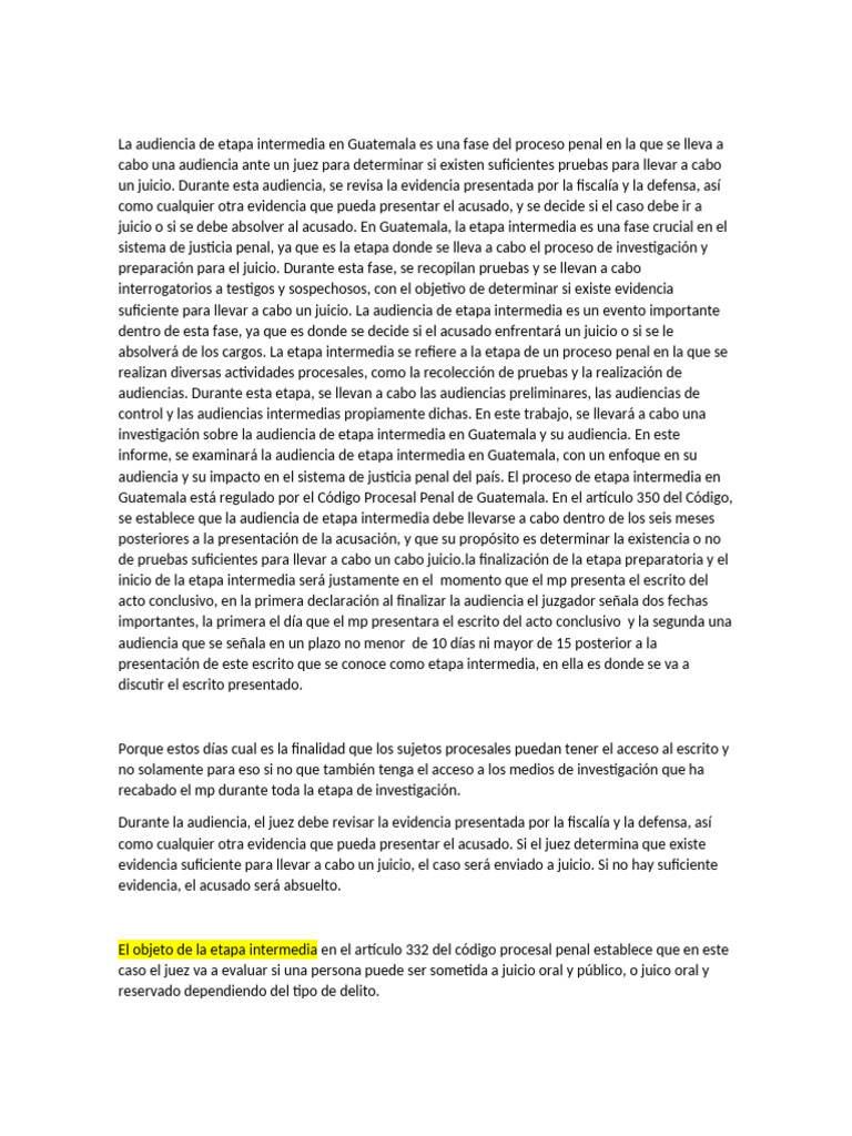 La audiencia de etapa intermedia en Guatemala es una fase del proceso ...