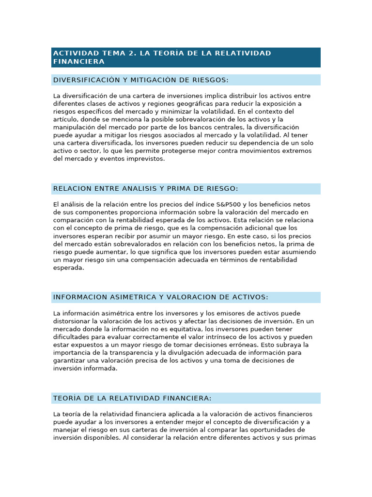 Diversificación y Riesgos en Inversiones | PDF | Portafolio (Finanzas ...