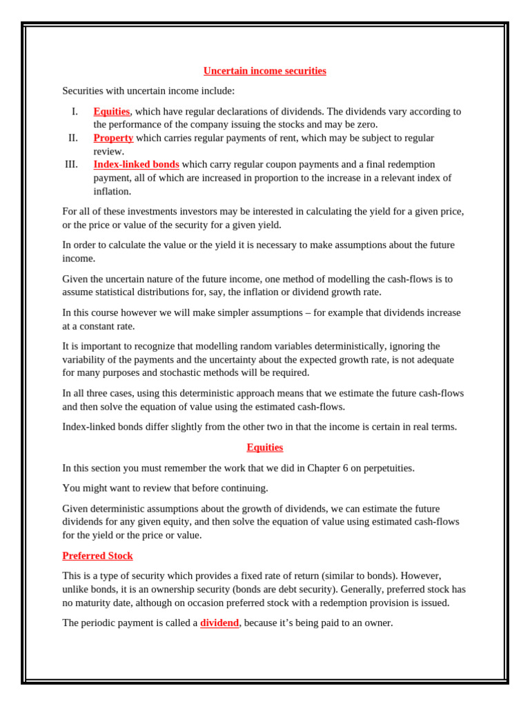 Understanding Uncertain Income Securities | PDF | Preferred Stock | Stocks