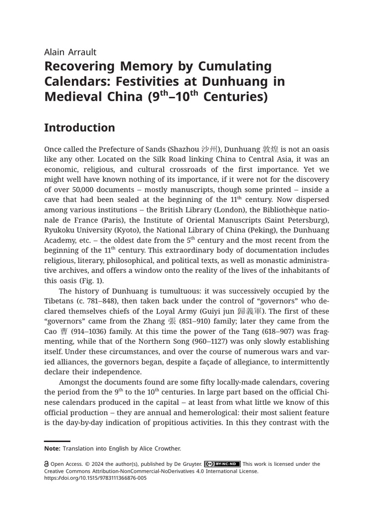 Dunhuang's Medieval Festivals and Calendars | PDF | Social Science ...