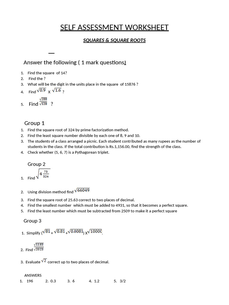 Squares and Square Roots | PDF