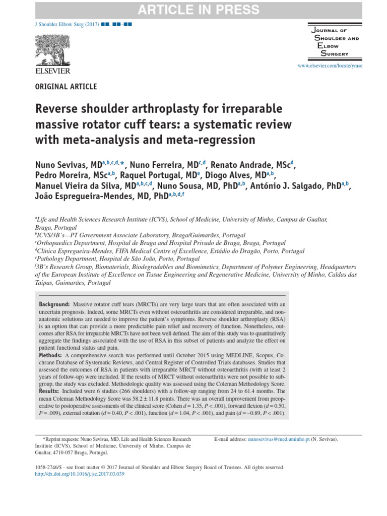 Reverse Shoulder Arthroplasty for MRCTs | PDF | Standard Deviation ...