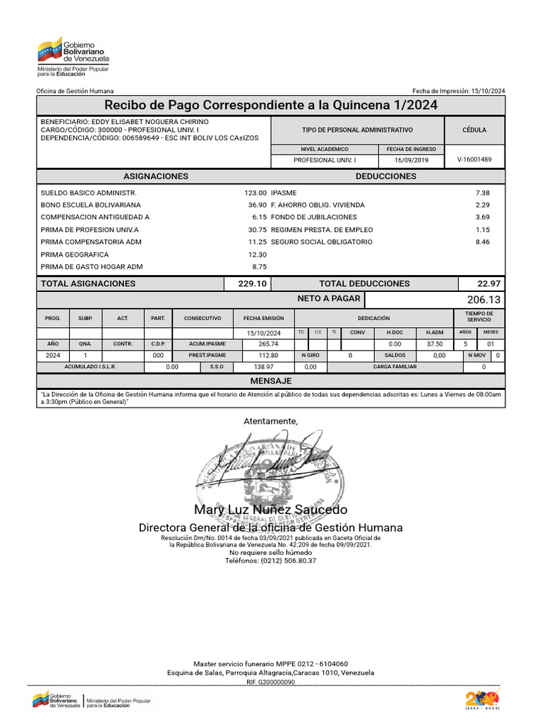 Recibo de Pago Eddy Noguera | PDF