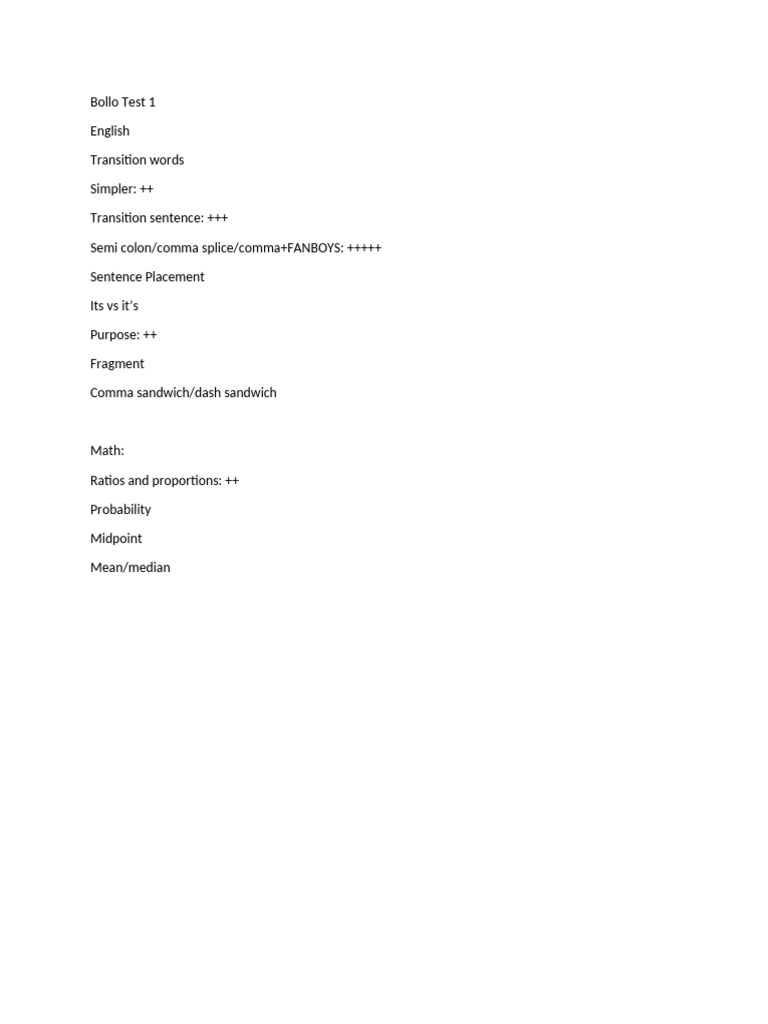 Bollo Test 1 | PDF | Language Arts & Discipline