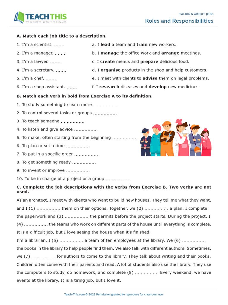Job Roles and Descriptions Worksheet | PDF