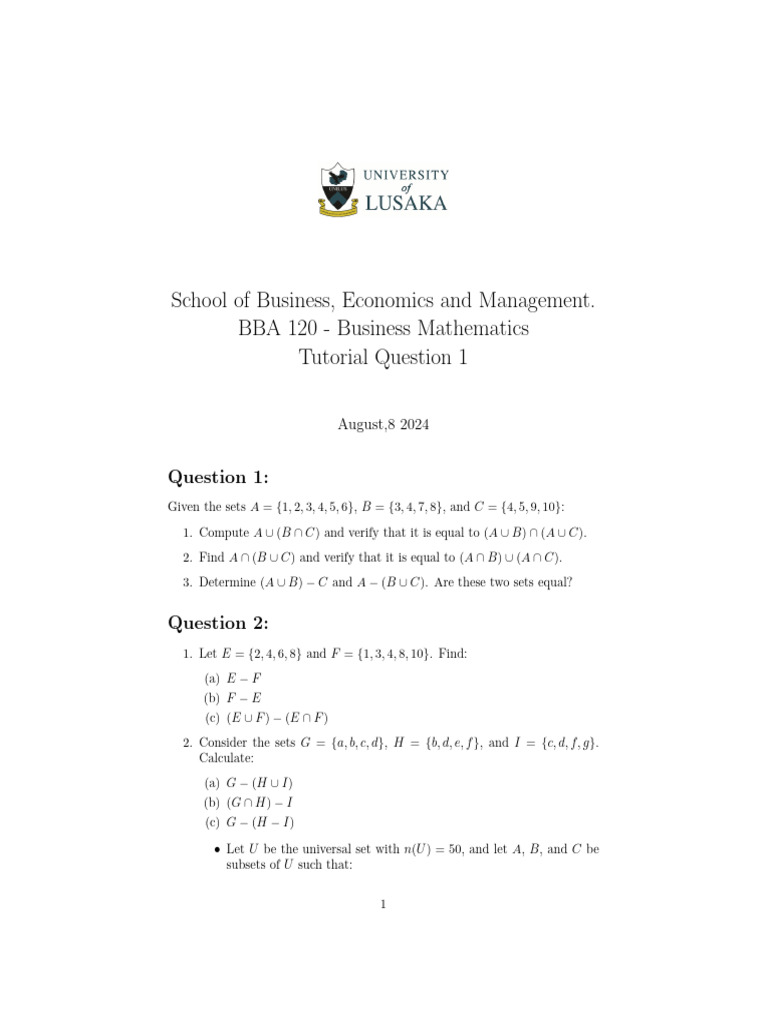 Business Mathematics Tutorial Questions | PDF | Mathematics ...