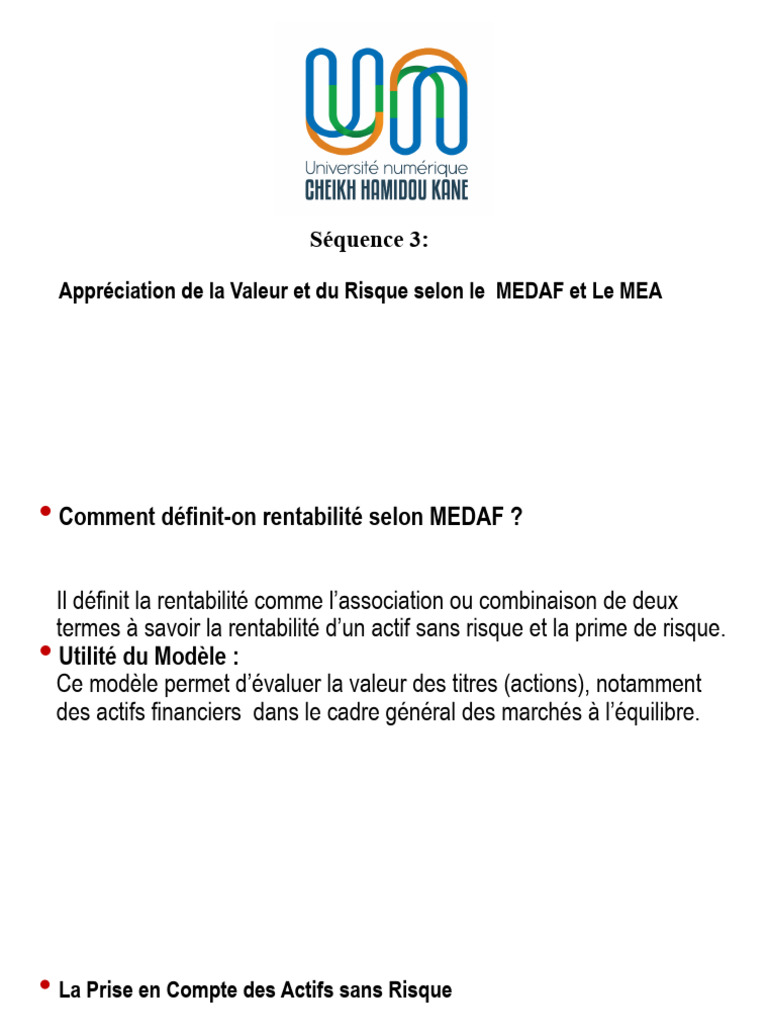 MEDAF et MEA : Évaluation du Risque Financier | PDF | Modèle d ...
