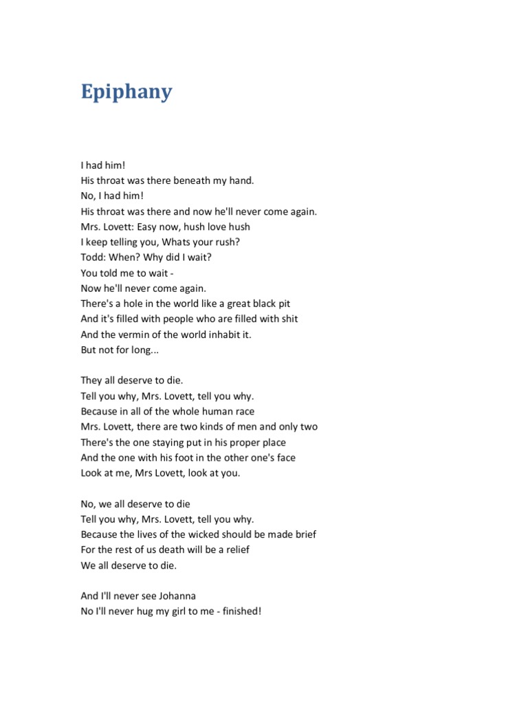 Epiphany and A Little Priest - Sweeney Todd Lyrics | PDF | Musical