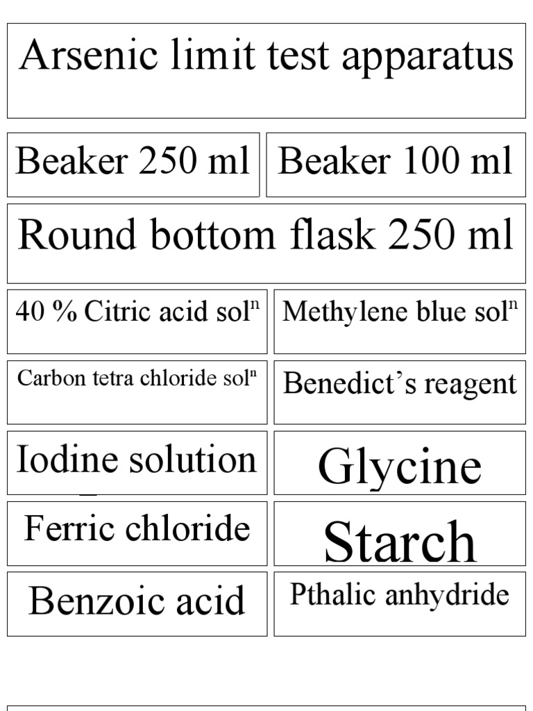 Beaker 100 ML Beaker 250 ML Arsenic Limit Test Apparatus PDF