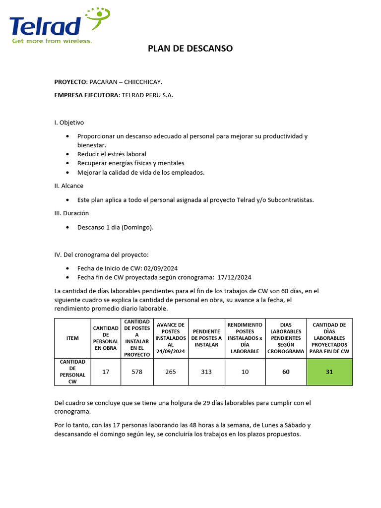 PLAN DE DESCANSO | PDF