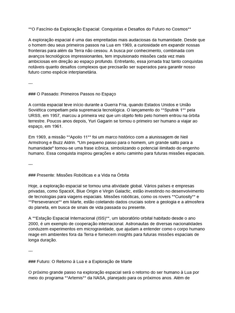 Exploração Espacial: Conquistas e Desafios | PDF | Exploração espacial ...