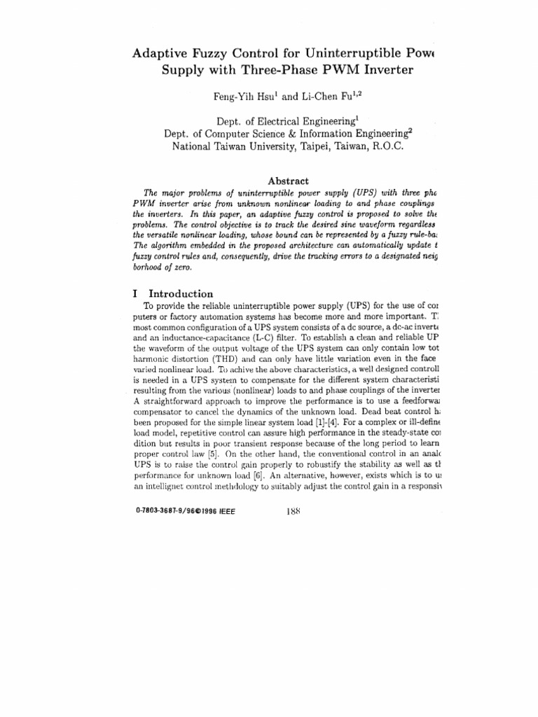 Adaptive Fuzzy Control For Uninterruptible Power Supply With Three ...