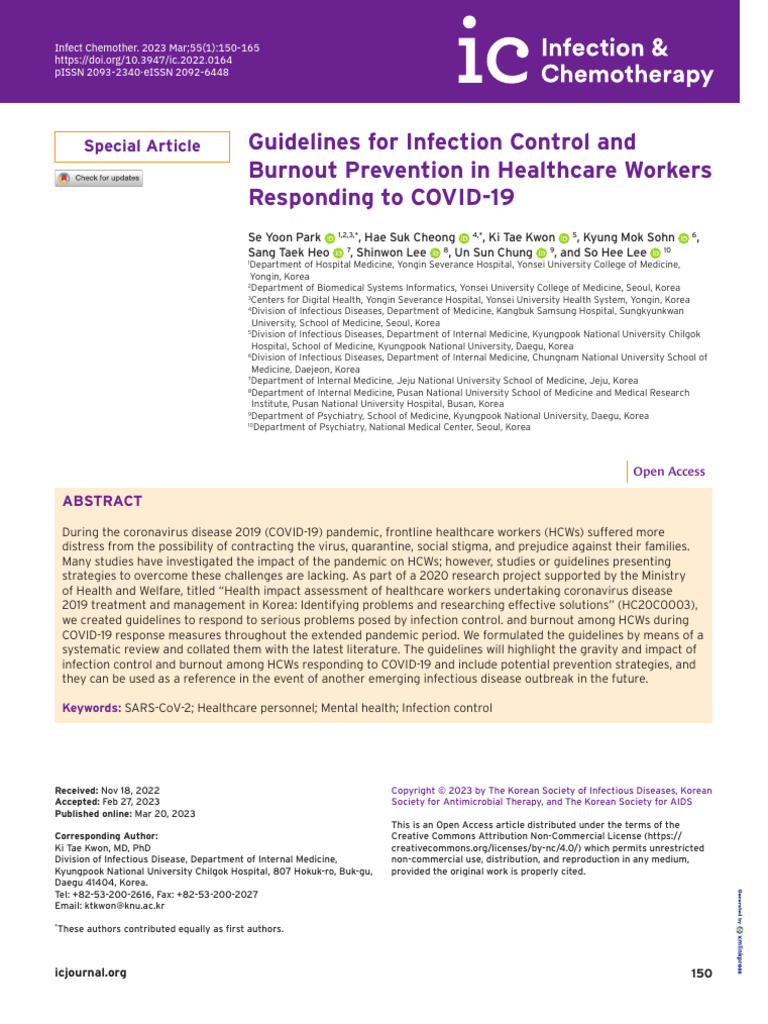 Guidelines For Infection Control and Burnout Prevention in Healthcare ...