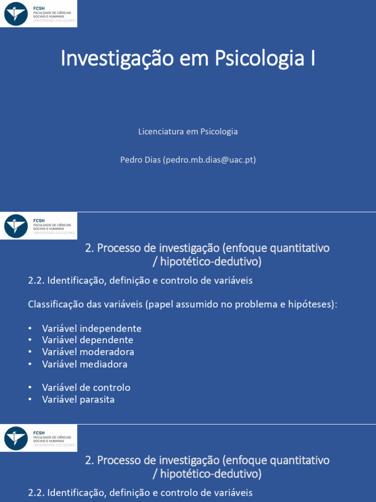 Investigação Psicologia I Slides Teóricas 4 | PDF