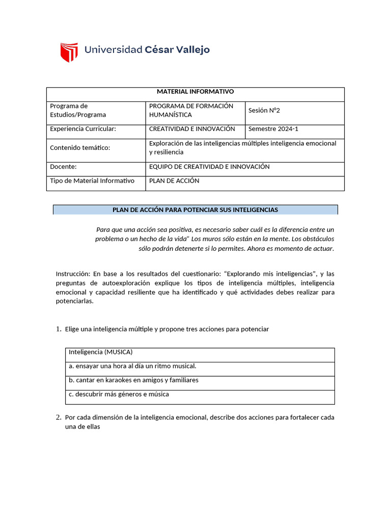 Plan de Acción | PDF | Las emociones | Inteligencia emocional