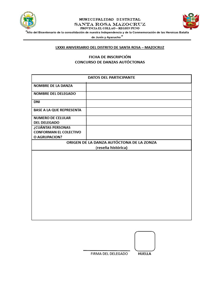 Ficha de Inscripcion - Danzas | PDF