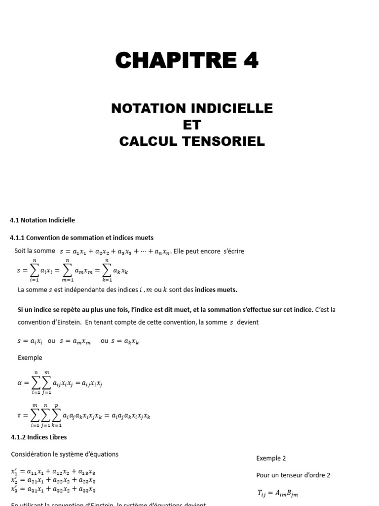 Notation Indicielle et Calcul Tensoriel | PDF | Tenseur | Pente