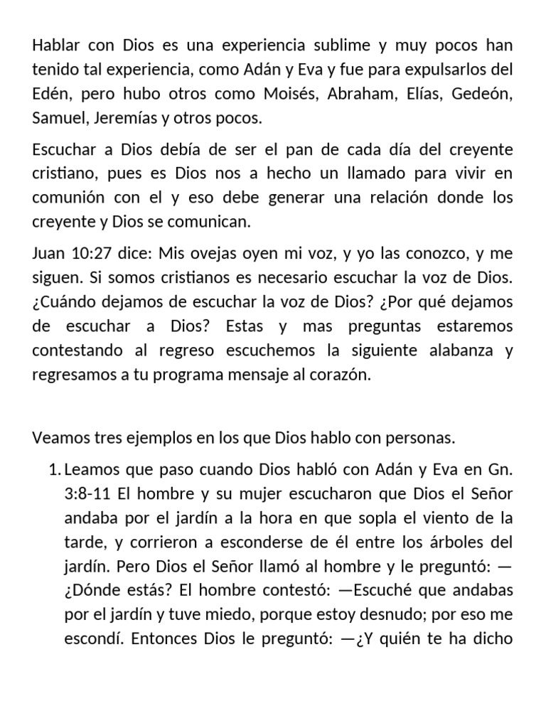 Escuchar la Voz de Dios en la Biblia | PDF | Dios | Adán y Eva