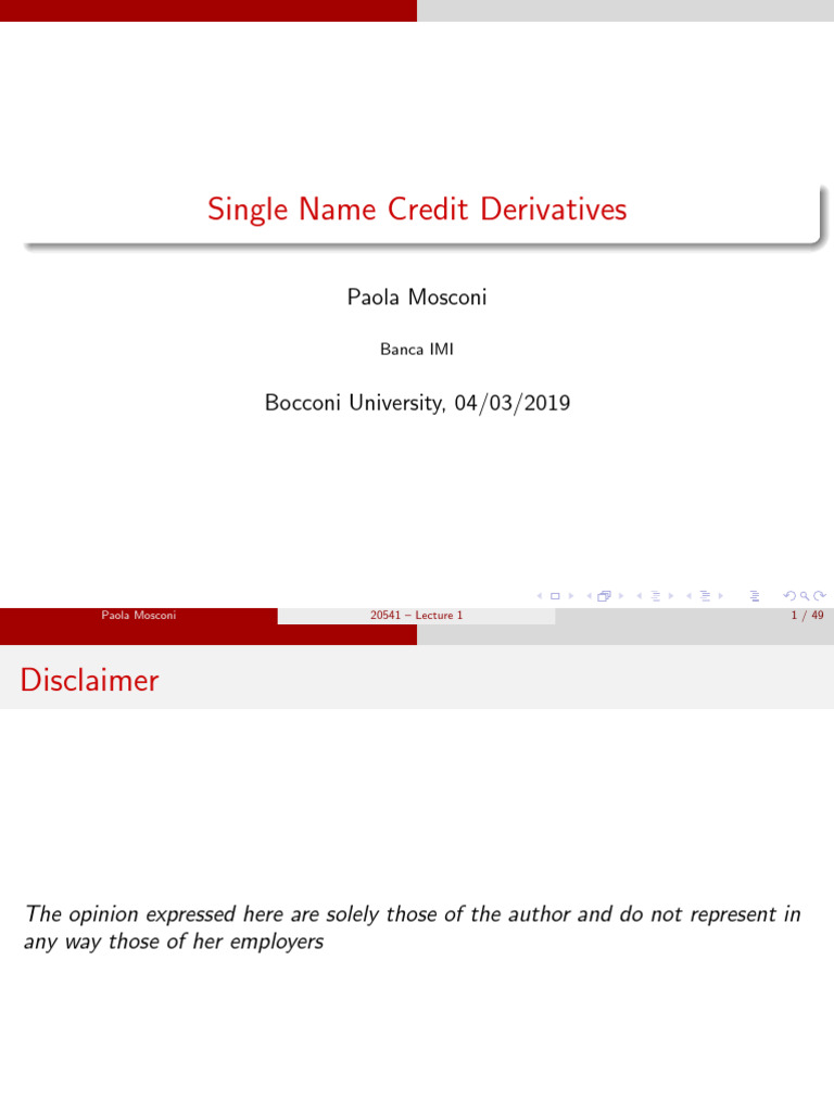 Understanding Single Name Credit Derivatives | PDF | Credit Default ...