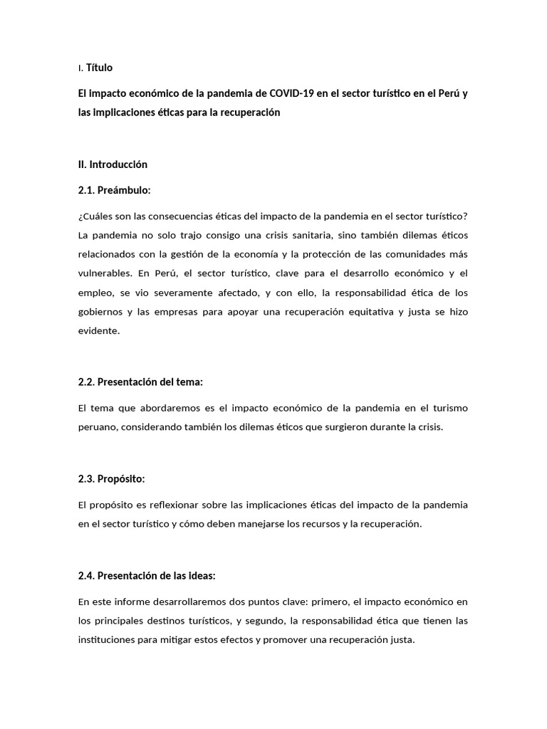 El Impacto Económico de La Pandemia de COVID-19 en El Sector Turístico ...