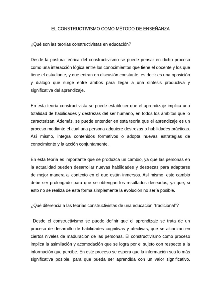 El Constructivismo Como Método de Enseñanza 3 | PDF | Constructivismo ...