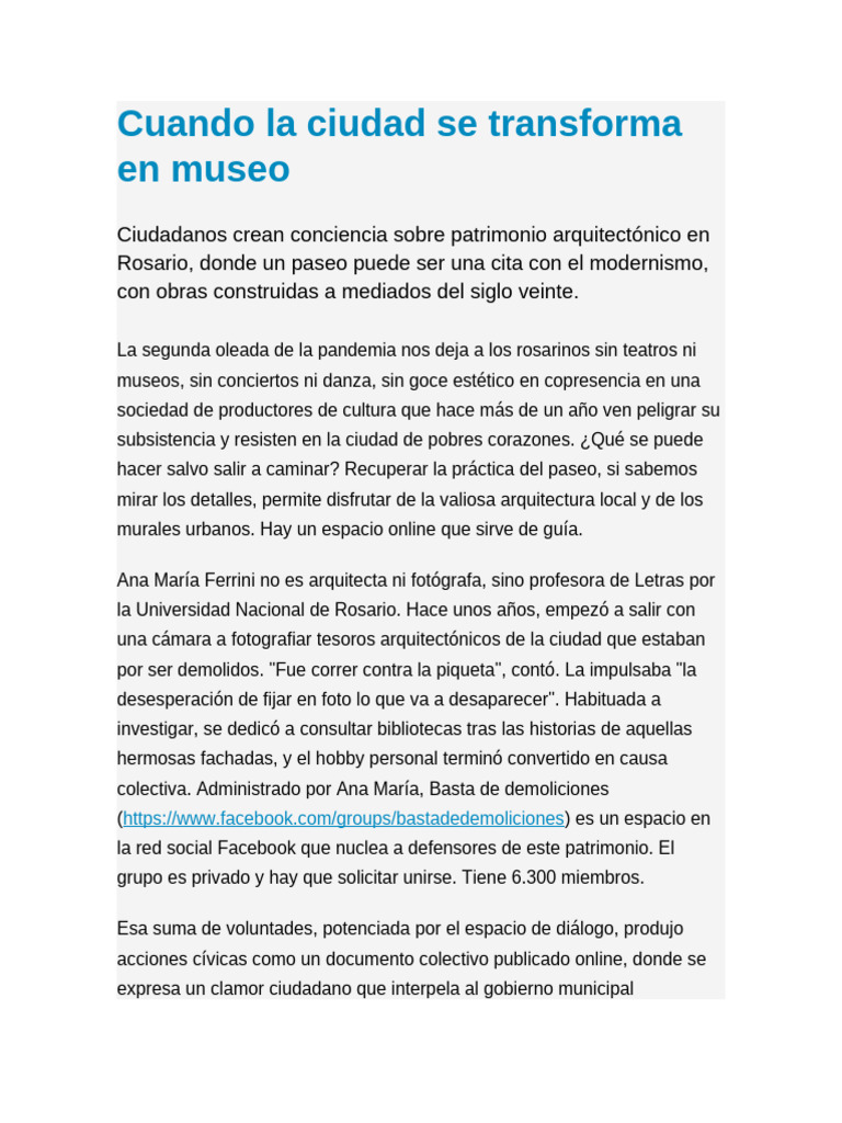 Cuando La Ciudad Se Transforma En Museo Pagina 12 Pdf Ciencias Sociales