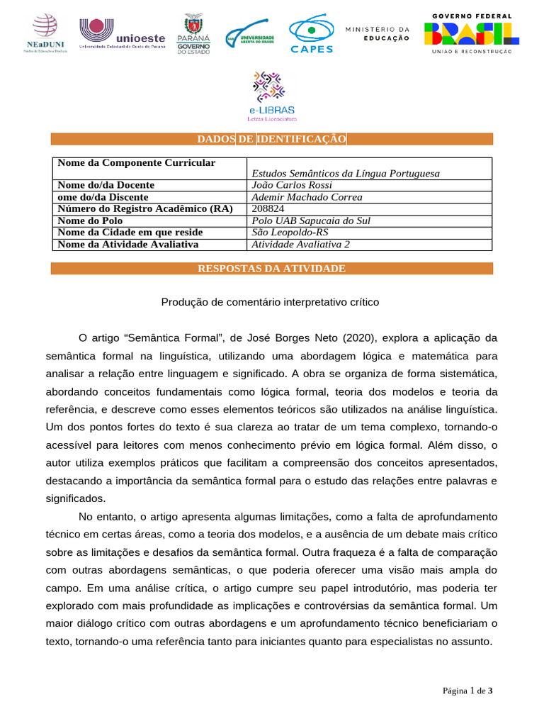 Análise Crítica da Semântica Formal | PDF | Artes Linguísticas e Disciplina