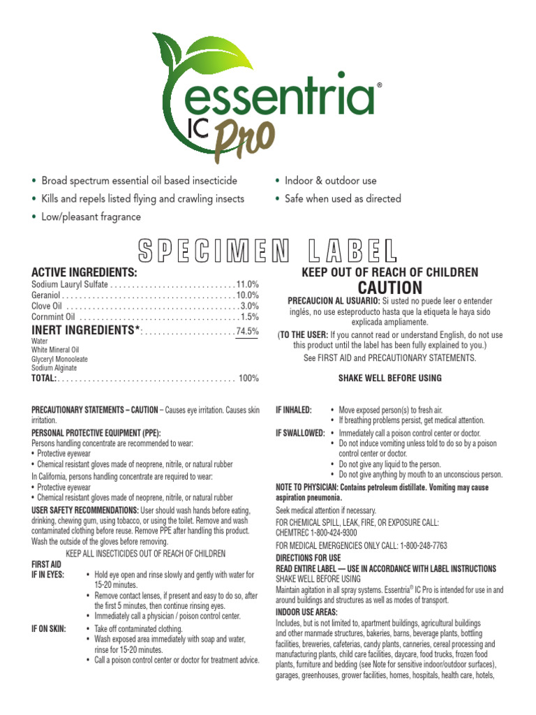 Essentria IC Pro Insecticide Overview | PDF | Insects | Fly