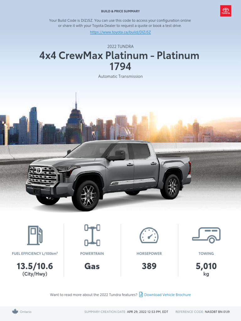Toyota Build and Price 2022 4x4 CrewMax Platinum | PDF | Taxes | Annual ...
