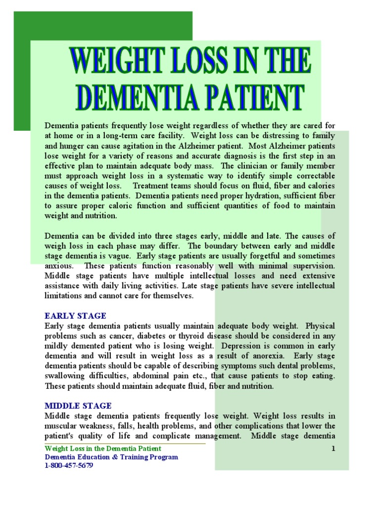 Weight Loss in The Dementia Patient PDF Dementia Weight Loss
