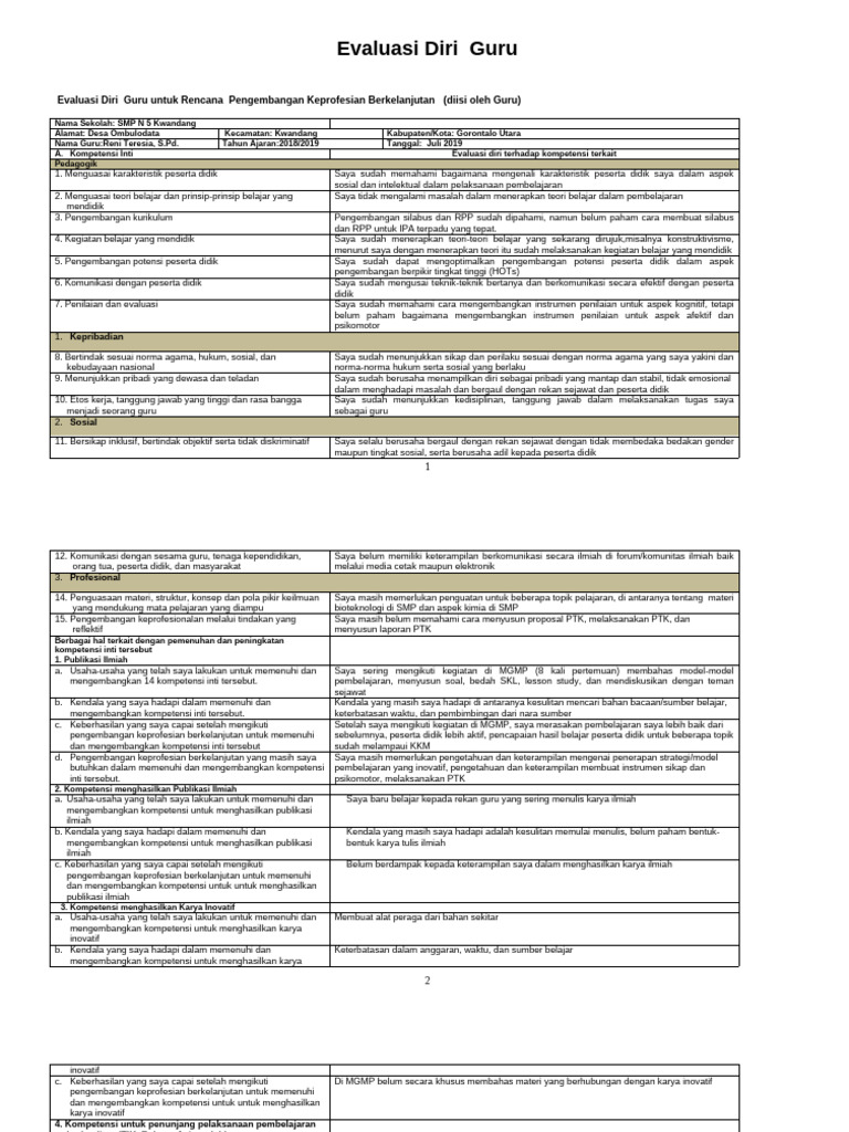 Evaluasi Diri Guru untuk Pengembangan | PDF | Karier & Perkembangan