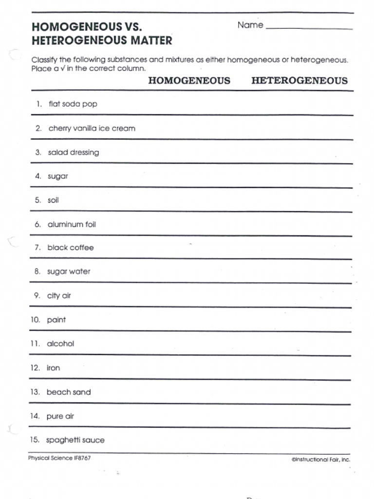 02 Classification of Matter Worksheet PDF