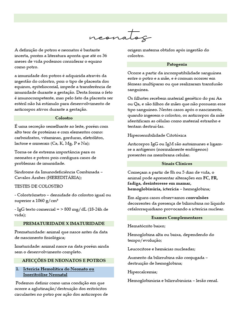 Afecções Comuns em Potros Neonatos | PDF | Anticorpo | Gravidez