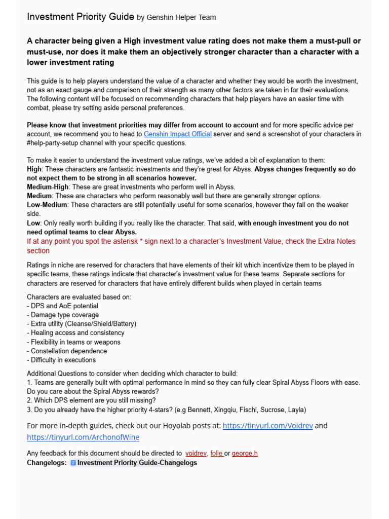 Genshin Impact Character Investment Guide | PDF