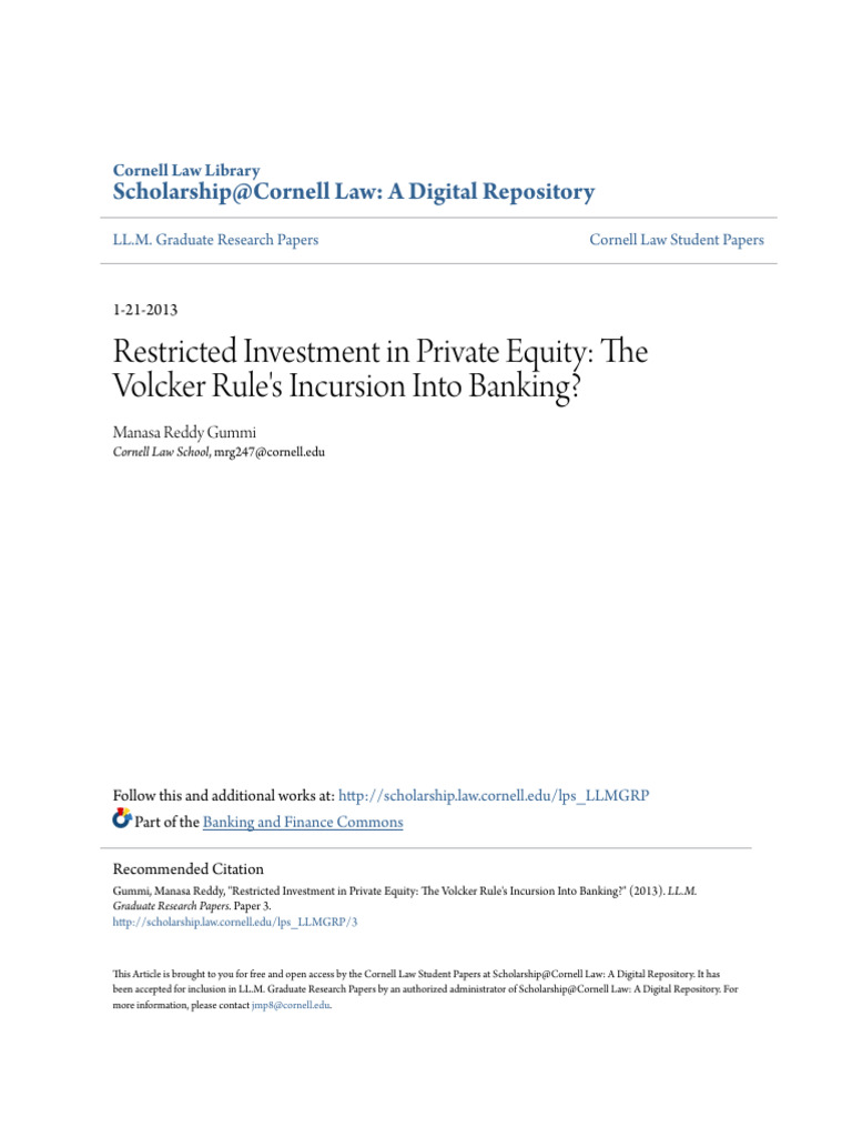 Restricted Investment in Private Equity - The Volcker Rules Incu | PDF ...