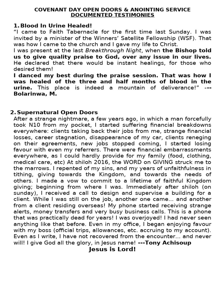 Testimonies On Open Doors - 073208 | PDF | Self-Improvement | Religion ...