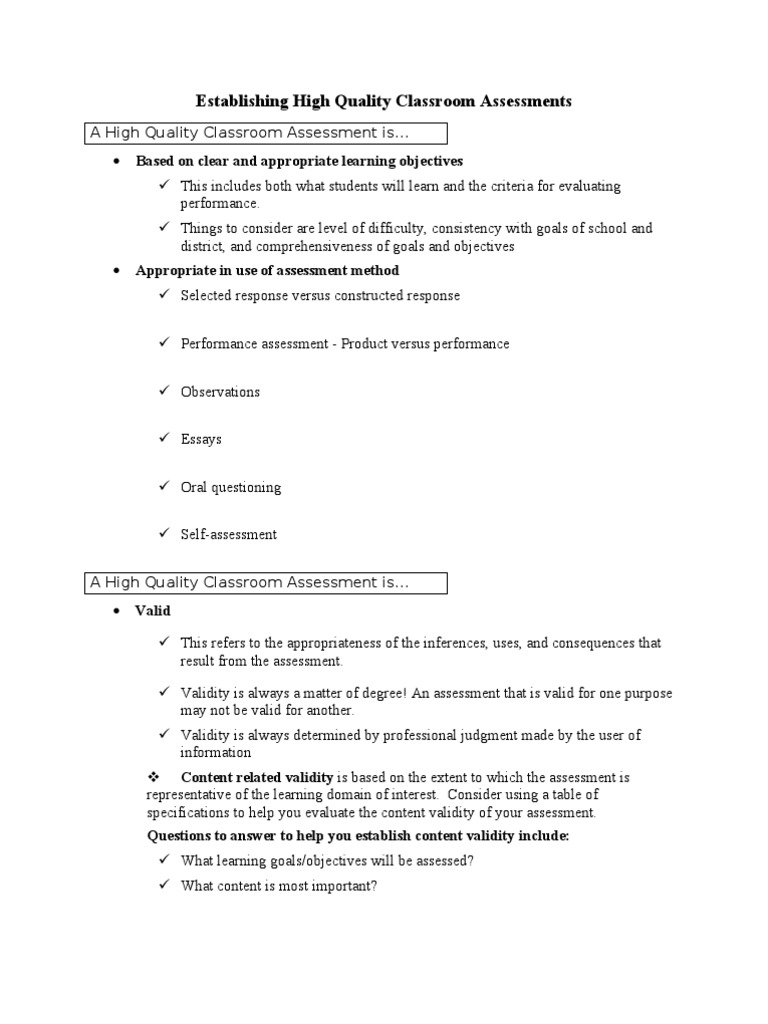 High Quality Classroom Assessments Guide | PDF | Educational Assessment ...
