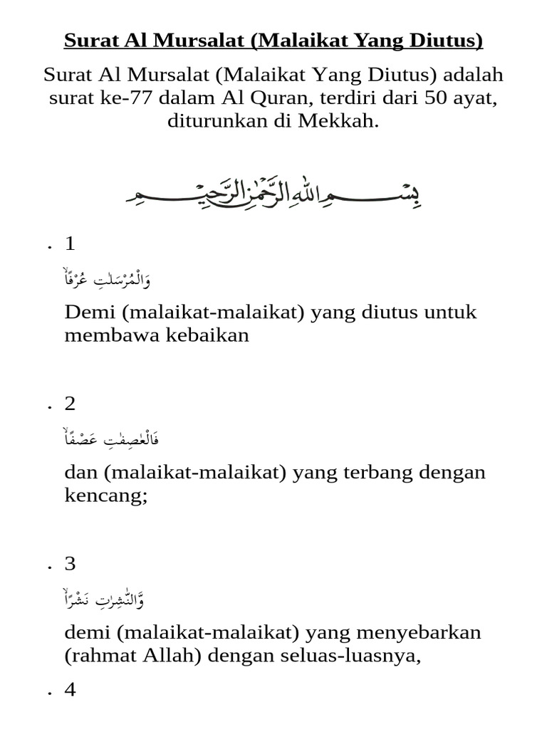 Arti dan Ayat Surat Al Mursalat | PDF | Sejarah | Dewasa Muda