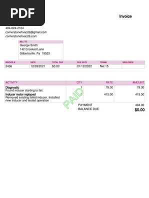 Invoice 2436 Form Cornerstone HVAC