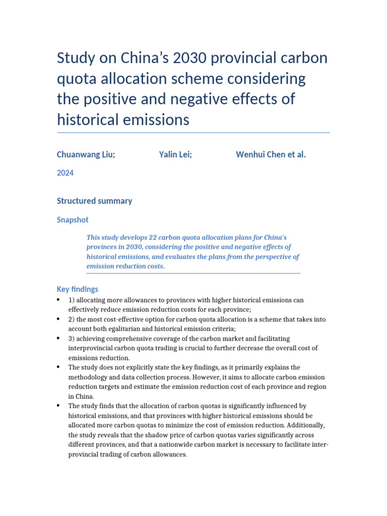 Study On Chinas 2030 Provincial Carbon Quota Allo PDF | PDF ...