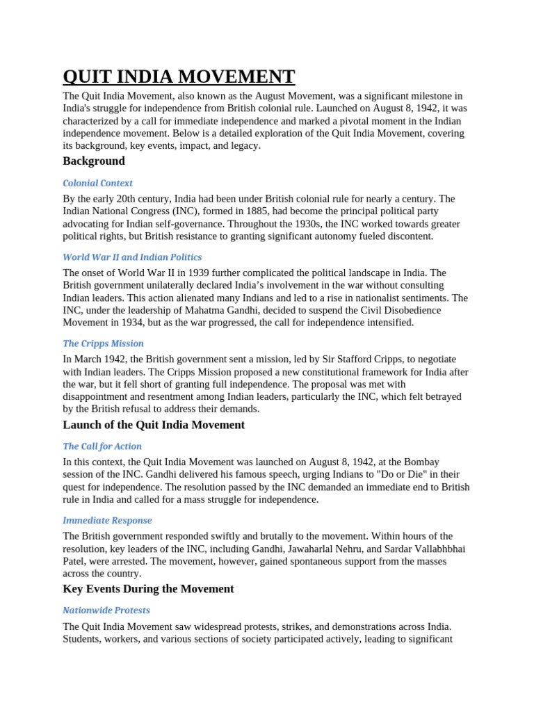 Overview of the Quit India Movement | PDF | British Raj | Social Movements
