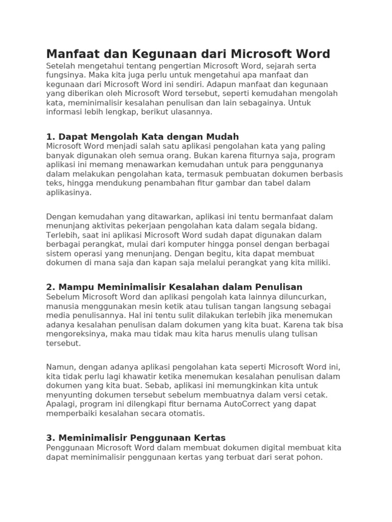 Manfaat Dan Kegunaan Dari Microsoft Word | PDF | Karier & Perkembangan ...