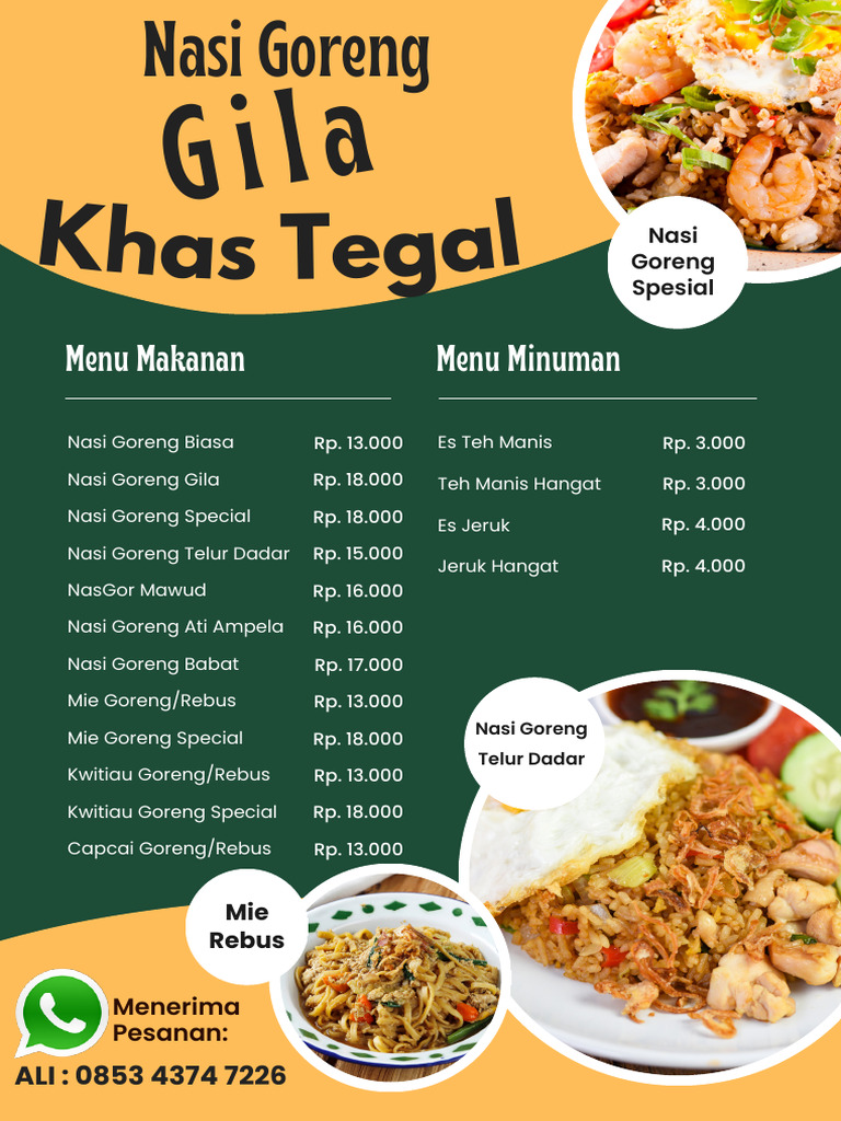Merah Kuning Warung Nasi Goreng Menu | PDF | Memasak, Makanan, & Anggur