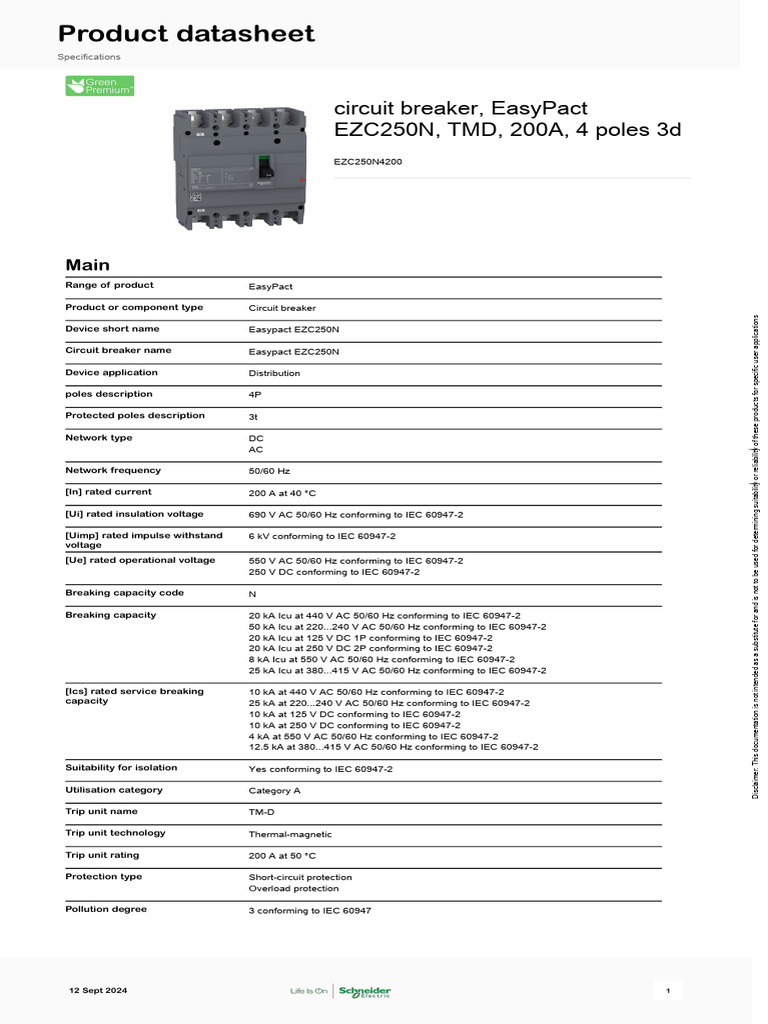 Schneider Electric - EasyPact-EZC - EZC250N4200 | PDF | Alternating ...