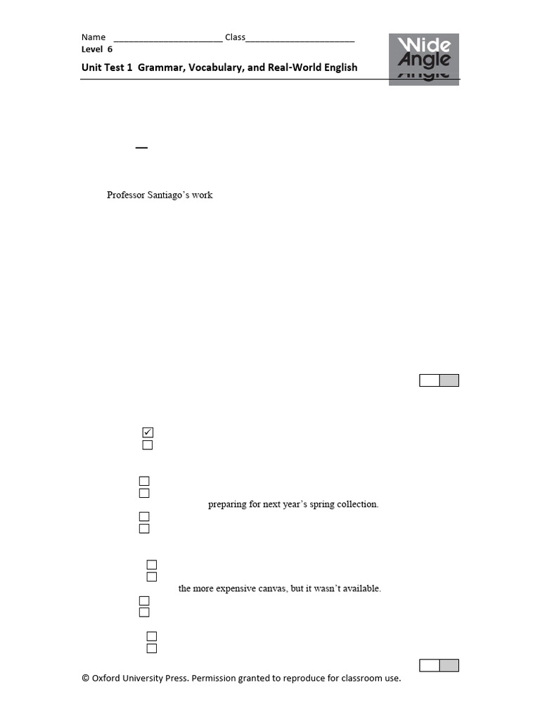 Level 6 Unit Test: Grammar & Vocabulary | PDF | Pottery