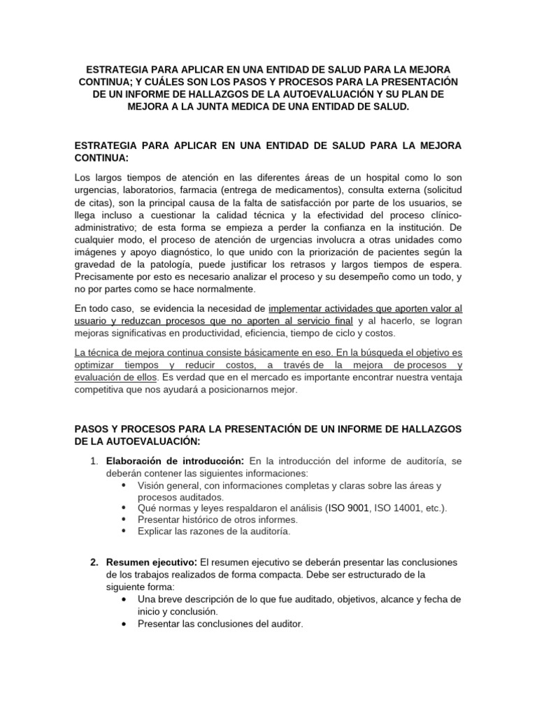 Estrategia para Aplicar en Una Entidad de Salud para La Mejora Continua ...
