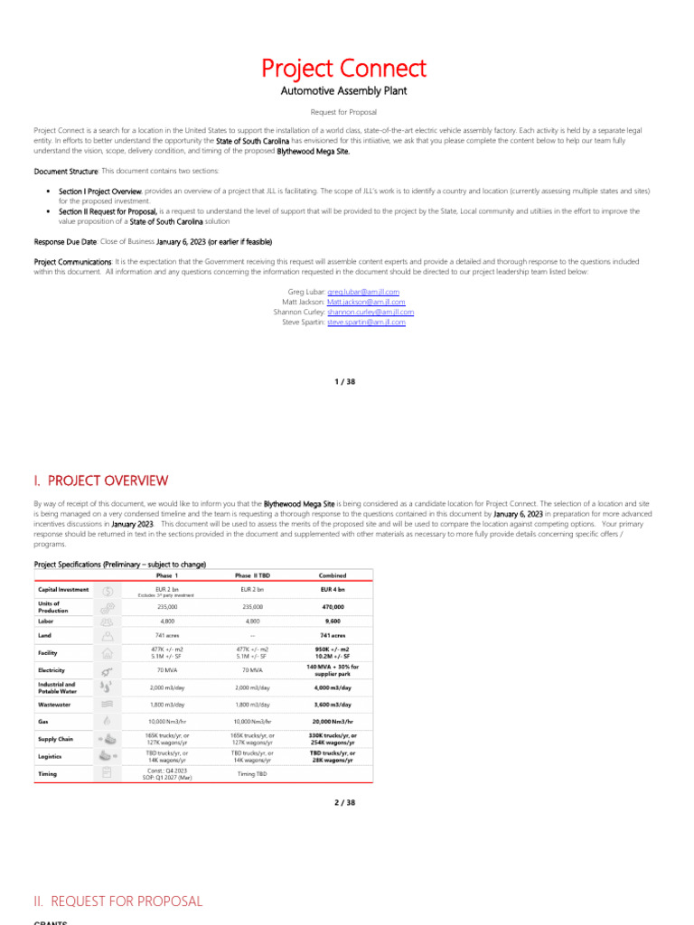 SC Project Connect Incentives Request For Proposal 2 | PDF ...