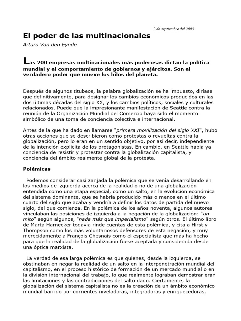 El Poder de Las Multinacionales | PDF | Globalización | Corporación ...