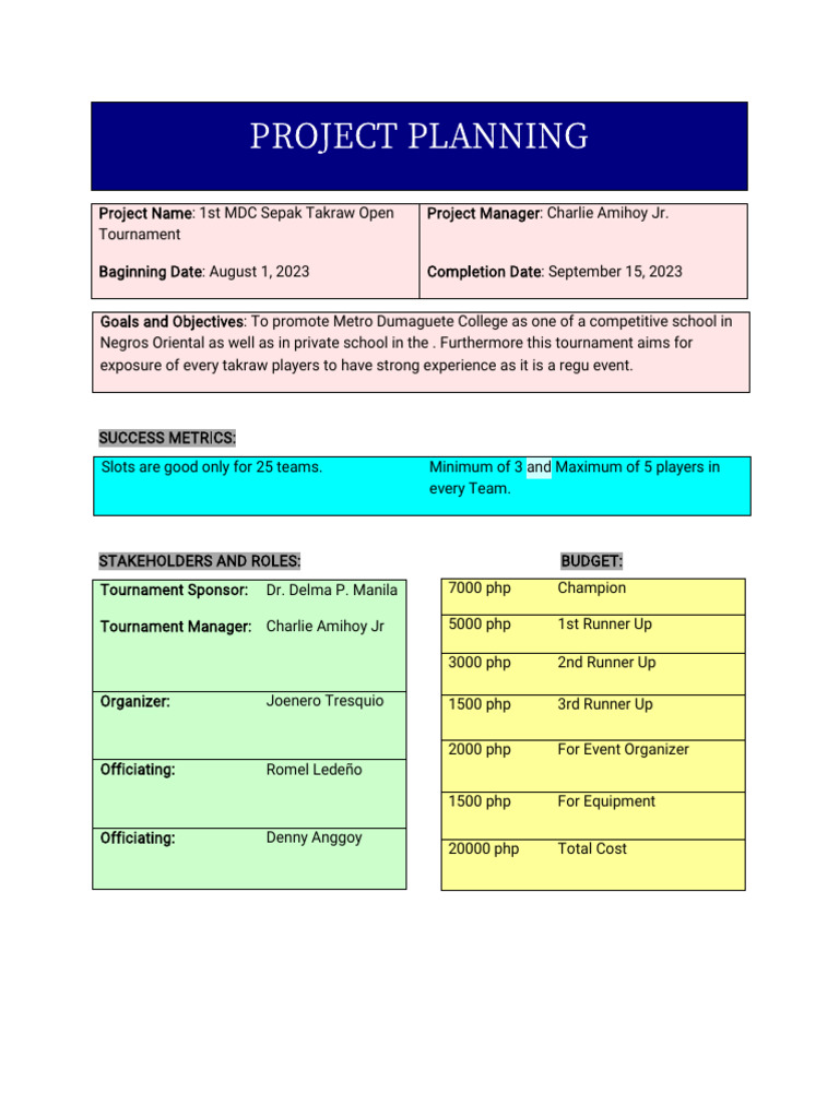 Sepak Takraw Open Project Plan 2023 | PDF
